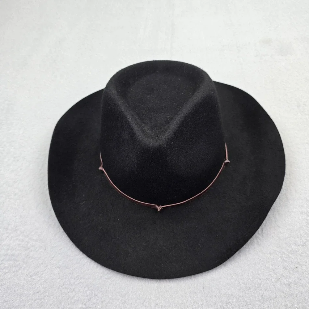 Cavalry Hat Unisex One Size Black Wool Pinched Crown Wide Brim Western Cord Cap